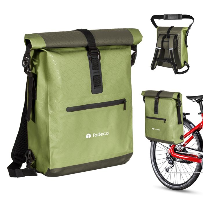 Sac à Dos de Vélo 3 en 1 (20L), Sacoche Porte-Bagage arrière de vélo, Sac à Dos étanche et Sacoche Bandoulière, Vert olive