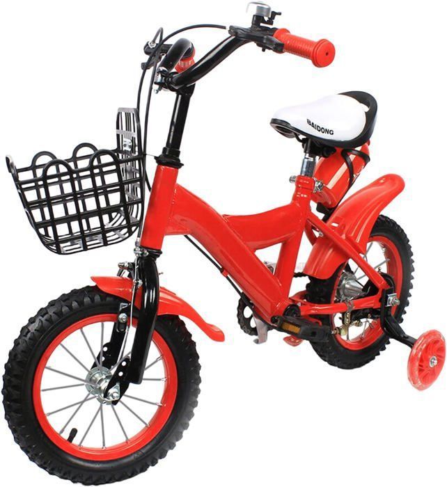 Vélo enfants - OUKANING - 12 pouces - avec roues stables + panier - rouge