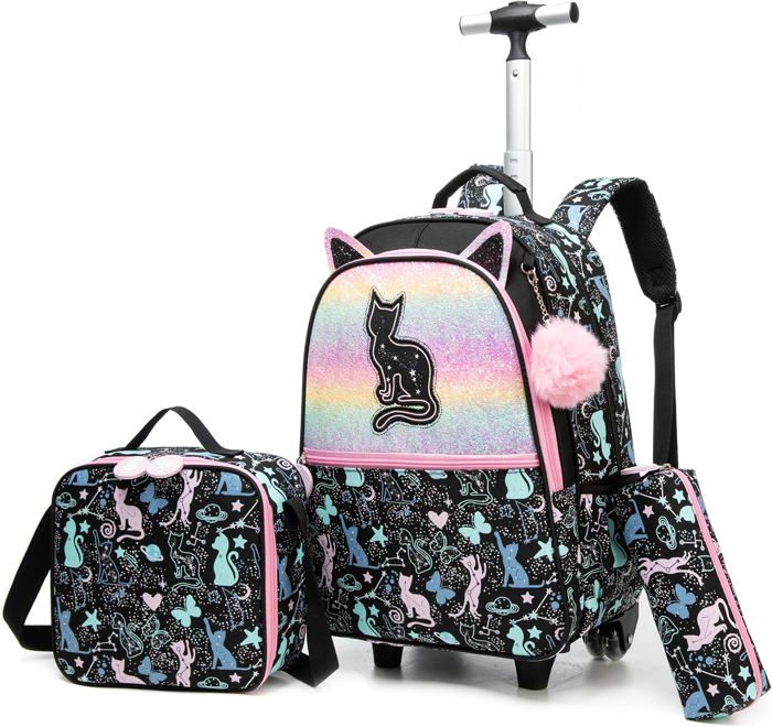 Cartable à Roulettes Garçon Primaire HTgroce - Trolley Scolaire Léger Avec Compartiments + Trousse