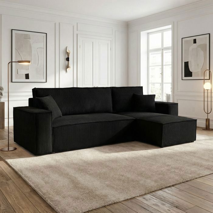 Canapé dangle LISA convertible réversible coffre velours côtelé noir anthracite