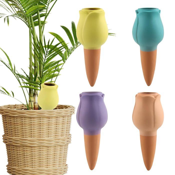 Relaxdays Cône En Argile D'arrosage, Lot De 4 Accessoire D'arrosage, Bouteilles D'1,5 L, 17 X 5,5 X 5 Cm, Terre Cuite