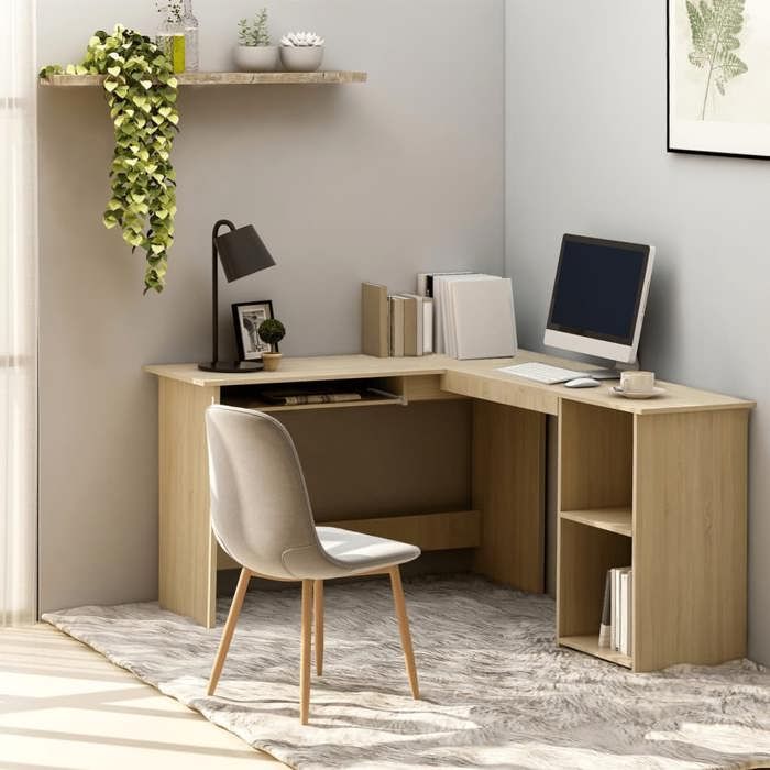 Bureau dangle en forme de L-Meubles de bureau Chêne sonoma Bois dingénierie