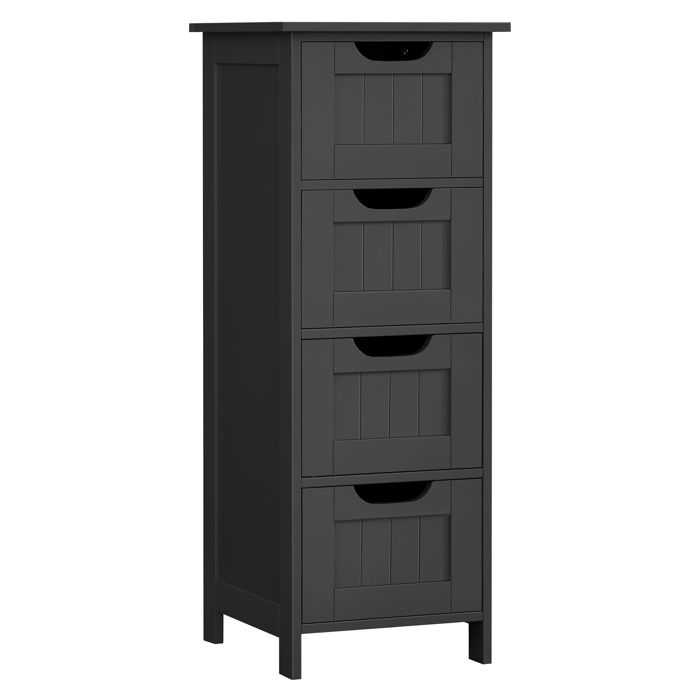 Meuble de Salle de Bain Armoire sur Pied avec 4 Tiroirs 30 x 30 x 82 cm pour Salle de Bain Style Moderne Noir dEncre