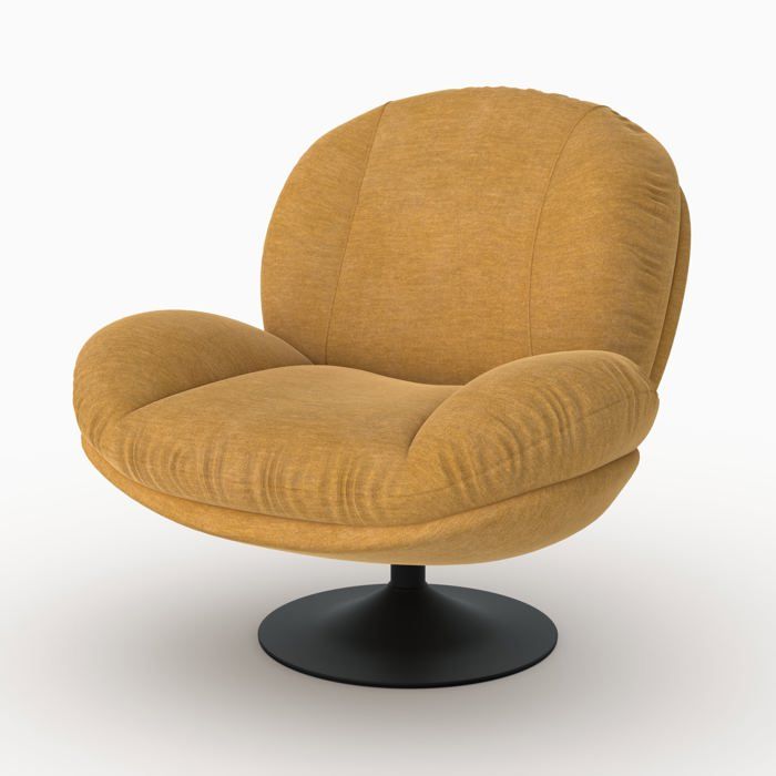 Fauteuil pivotant en tissu effet velours jaune moutarde - Ricci - Maison Pavane