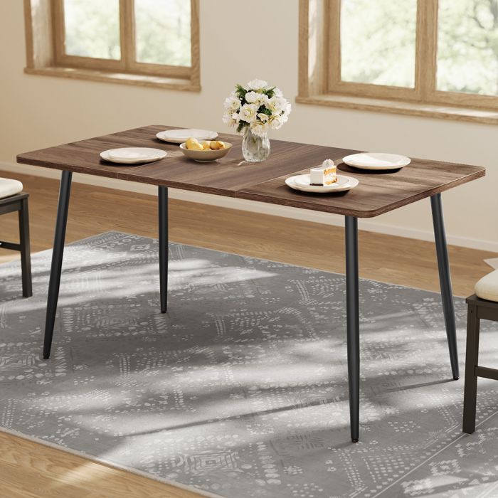 Table à Manger pour 4-6 Personnes Style Ferme Surface Résistante à la Chaleur 75 x 140 x 75 cm Noyer Naturel et Noir dEncre