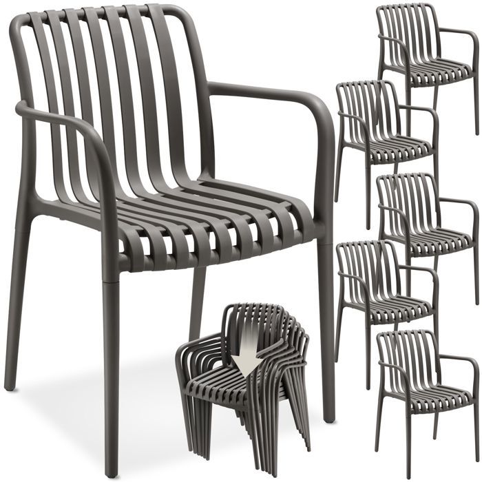 Chaises de jardin - TECTAKE - Lot de 6 chaises ALCUDIA empilables et résistantes intempéries 54 5 x 58 x 80 5 cm - Gris anthracite Chaises de jardin - TECTAKE - Lot de 6 chaises ALCUDIA empilables et résistantes intempéries 54 5 x 58 x 80 5 cm - Gris anthracite
