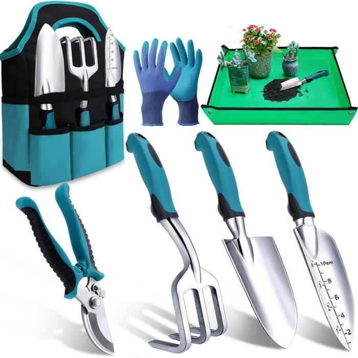 ®RisingFF Ensemble doutils de jardinage 7 pièces avec sac de rangement durable cadeau de jardinage idéal
