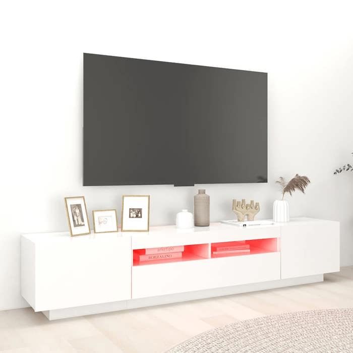 Meuble TV - Table TV - avec éclairage LED - blanc - 200x35x40 cm M4266
