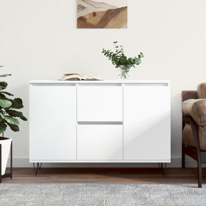 SALE 2025Meuble bas bahut vaisselier - Buffet blanc 104x35x70 cm - bois dingénierie 30 Kg 8308