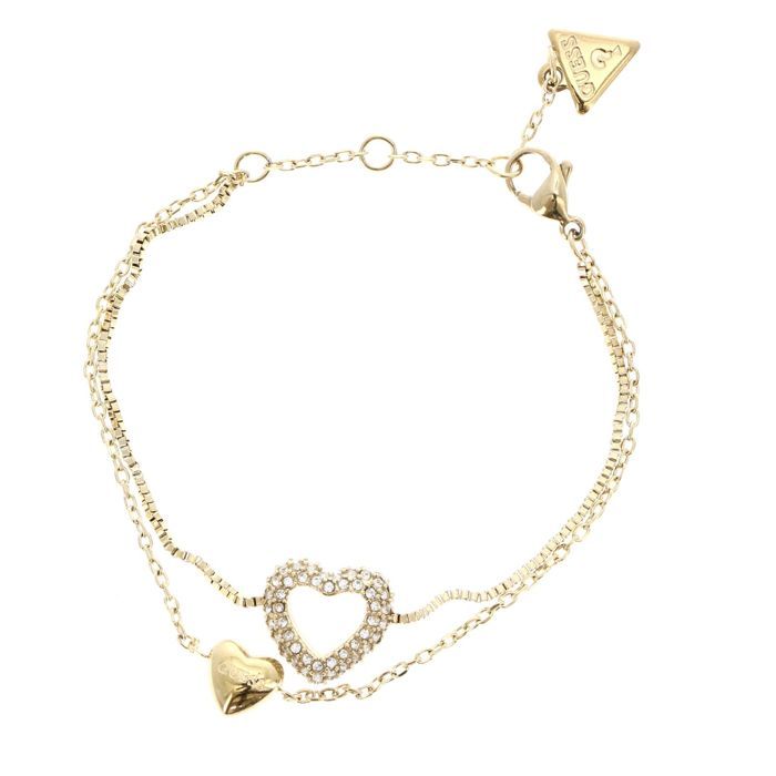 GUESS Bracelet doré pour femme - Beloved Two Hearts Double Bracelet S ...