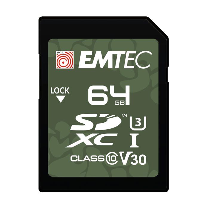 Carte SD - EMTEC - 64GB UHSI U3 V30 - Vitesse 100 Mo/s - Résistante aux intempéries - Idéale pour 4K