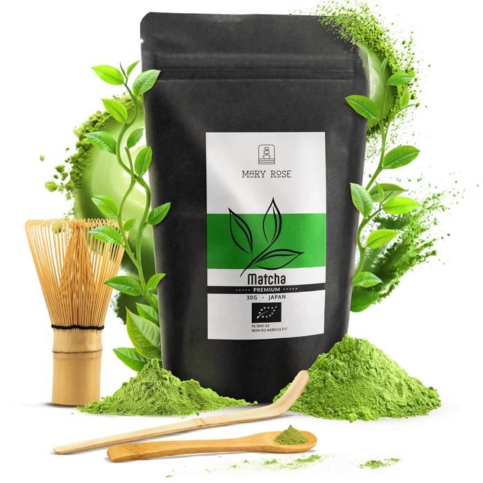 Matcha Kit Bio Premium Thé Vert Mary Rose Japonais 30g - Accessoires Matcha Bambou Fouet Chasen Cuillère