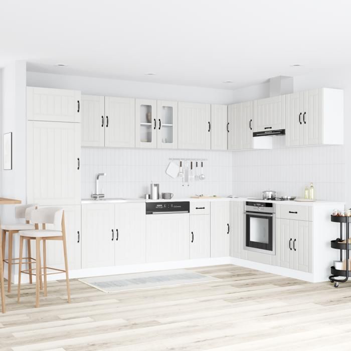Meuble de cuisine Lucca avec double évier en bois blanc