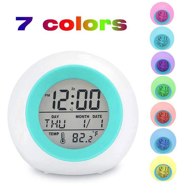 Horloge numérique détudiant pour garçons et filles horloge chevet lumière changeante 7 couleurs contrôle tactile