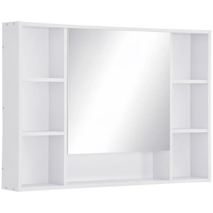 Armoire murale salle de bain avec miroir - kleankin - 7 étagères ouvertes - ouverture fermeture lentes - 100 x 15 x 70 cm - blanc