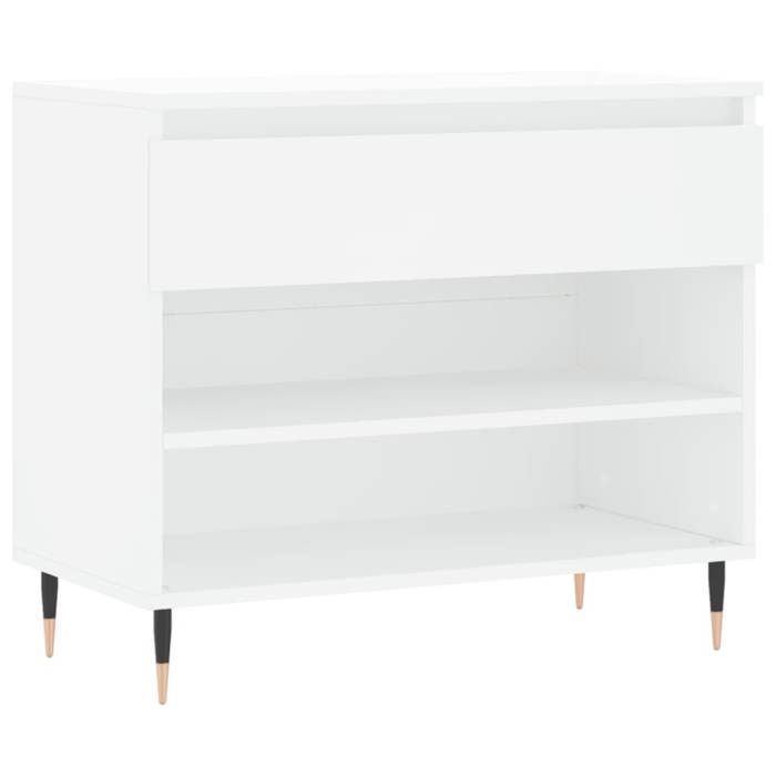 “Rabais Armoire à chaussures Cabinet de chaussures - JILLES - étagère à couloir Blanc 70x36x60 cm - Bois dingénierie SOLO139729