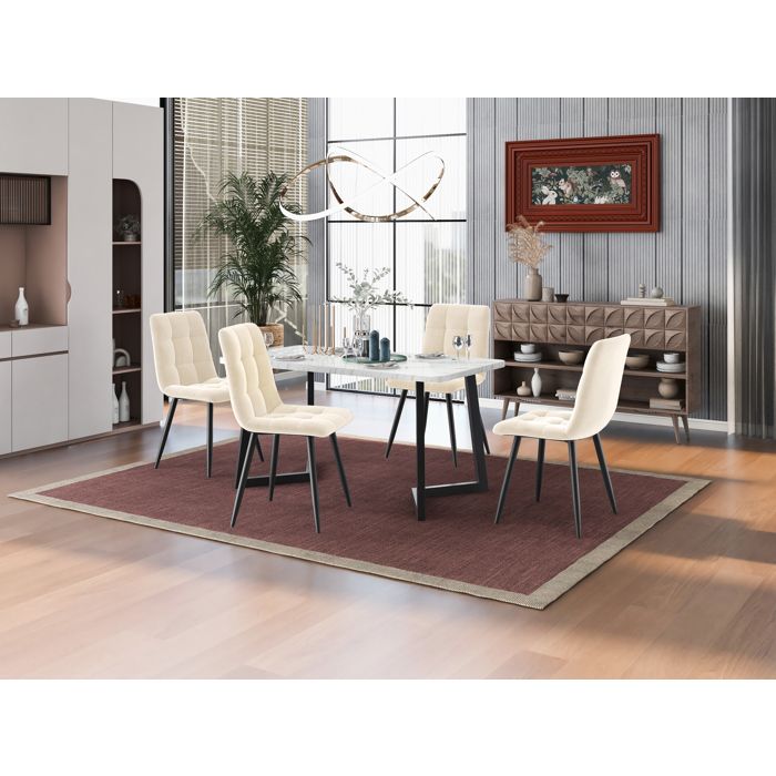 Deuxième génération de sensation daccueil 117cm table à manger avec 4 chaises table à manger rectangulaire cuisine moderne