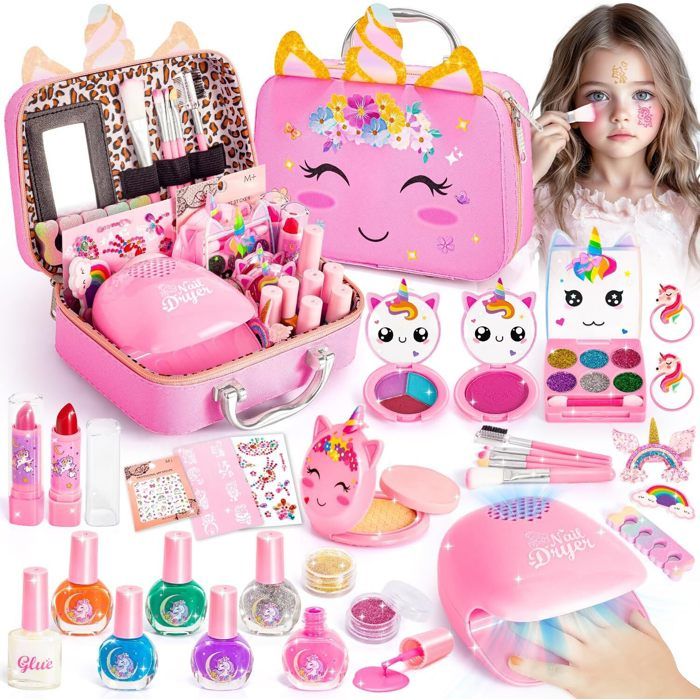 Mallette Maquillage Licorne Lavable – Coffret Vernis & Rouge à Lèvres – Cadeau Fille 3-7 Ans
