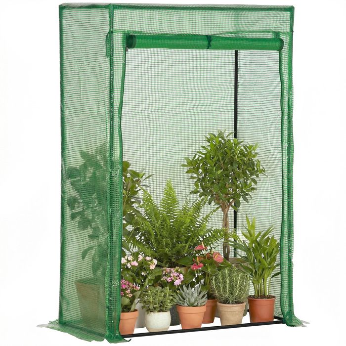 Serre de jardin - serre de balcon - Outsunny - bâche renforcée PE porte zippée enroulable - acier - 100x50x150cm - vert