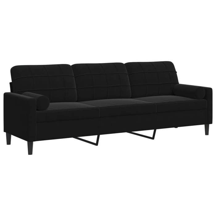 Velours Sofa DOUBLE - LEMON - Canapé 3 places - Pour salon/bureau - avec oreillers décoratifs - noir 210 cm SS1047