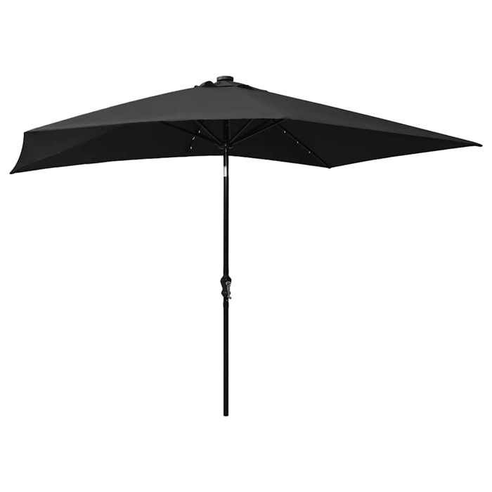 Parasol de jardin avec LED - MEUBLECHIC - 2x3 m - Noir - Polyester anti-UV - Mât en acier - Inclinaison réglable
