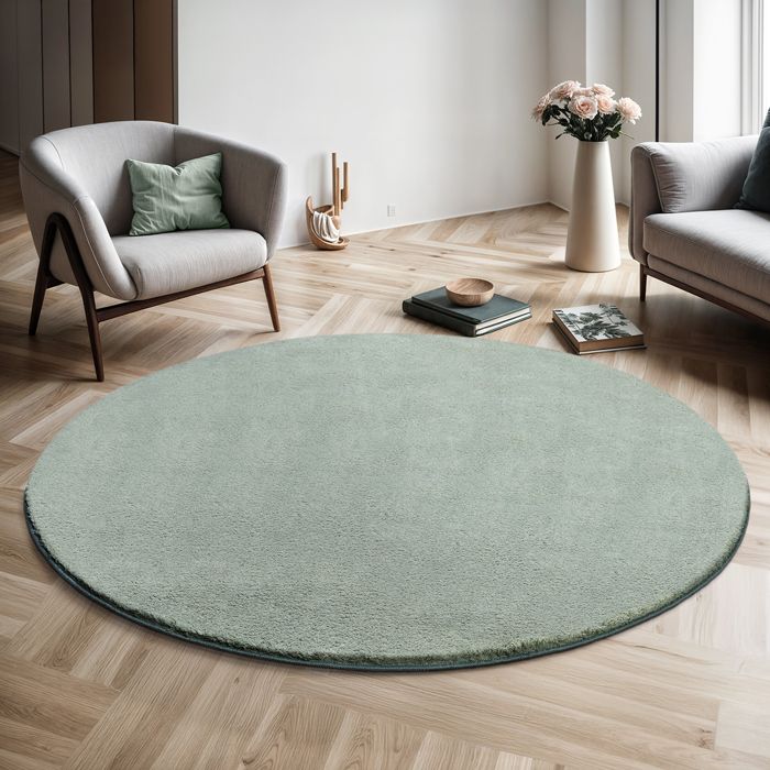 the carpet Relax tapis moelleux à poils courts antidérapant lavable à 30 degrés Vert 160 cm Rond