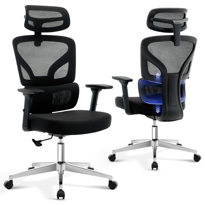 Chaise de bureau ergonomique - LUNSY - Rembourrage moelleux - Soutien lombaire intégré - Maille respirante