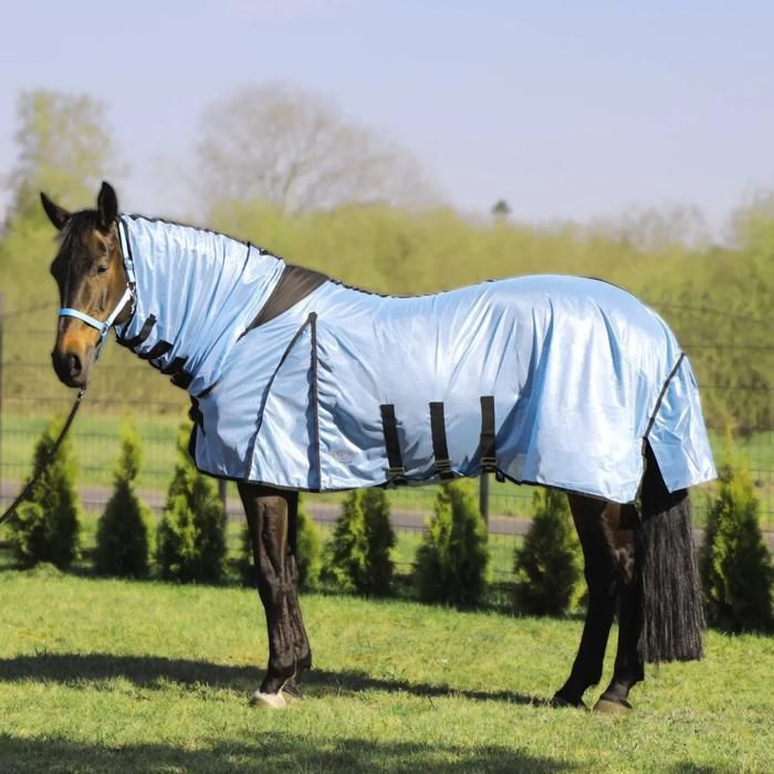 Couverture anti-mouches pour cheval avec couvre-cou York - Bleu - 135 cm