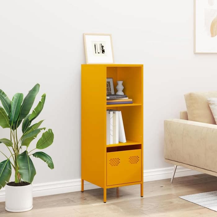 (15889)Meuble rangement - Buffet haut - contemporain - jaune moutarde 35x39x103 5 cm acier poid:16.92 kg