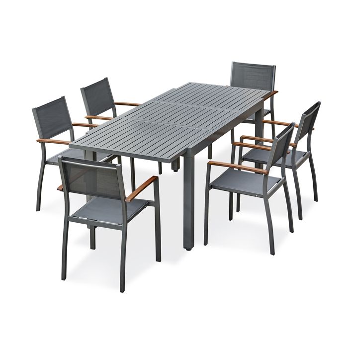 Ensemble repas de jardin 6 places aluminium - Gris anthracite - ORSINO