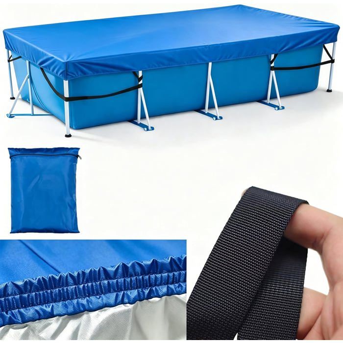 Bâche de piscine rectangulaire de 400x210 cm - Avec élastique intégré et sangle solide - Montage facile Empêche le glissement Bleu