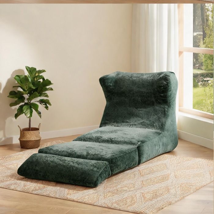 Fauteuil convertible en méridienne design contemporain en mousse et tissu soft green