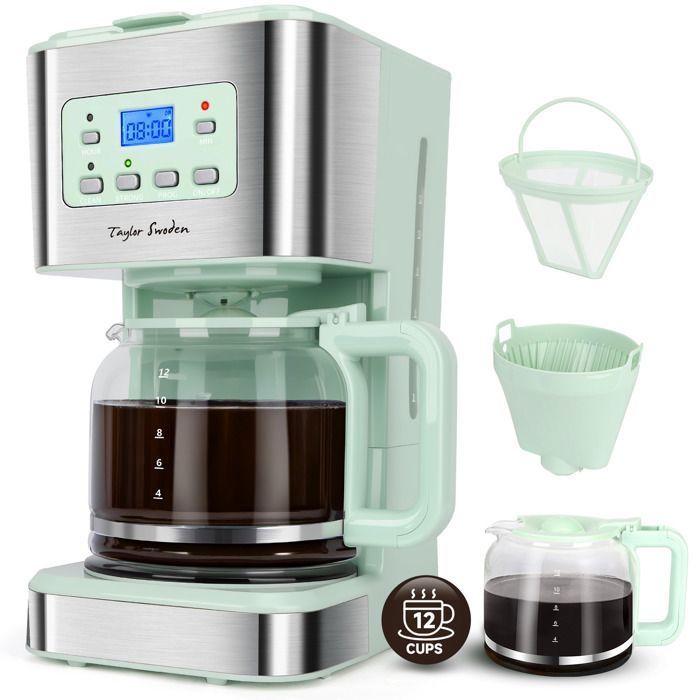 Taylor Swoden Cafetière Filtre Électrique. 950W 15L. Programmable 24h Maintien au chaud 40min.12 Tasses. Auto-nettoyante.Sans BPA