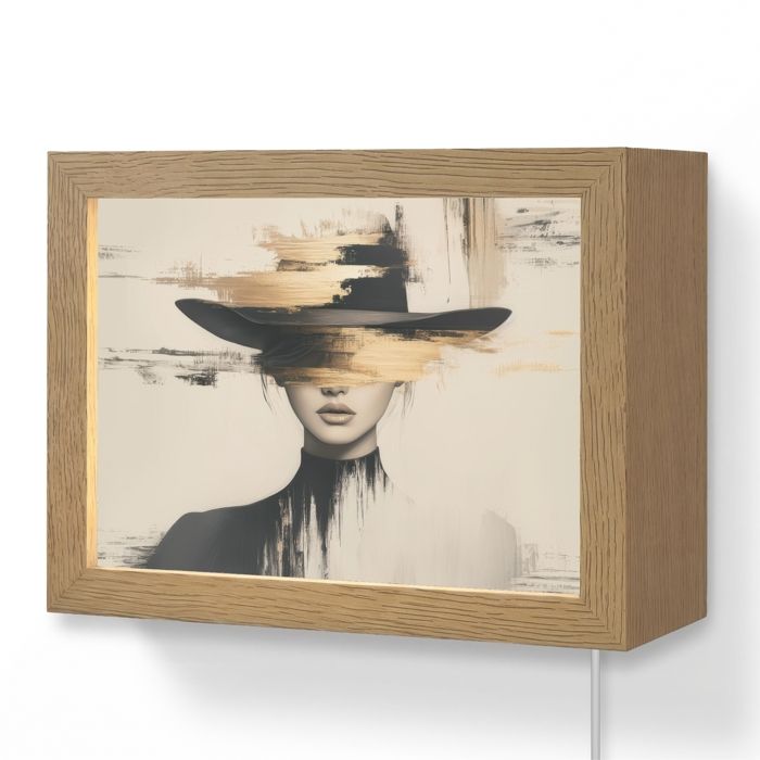 Applique Murale LED - Lampe de Chevet Murale Design - Motif Femme - Chapeau - Peinture 20x15 cm Couleur Crème - OnlyWow