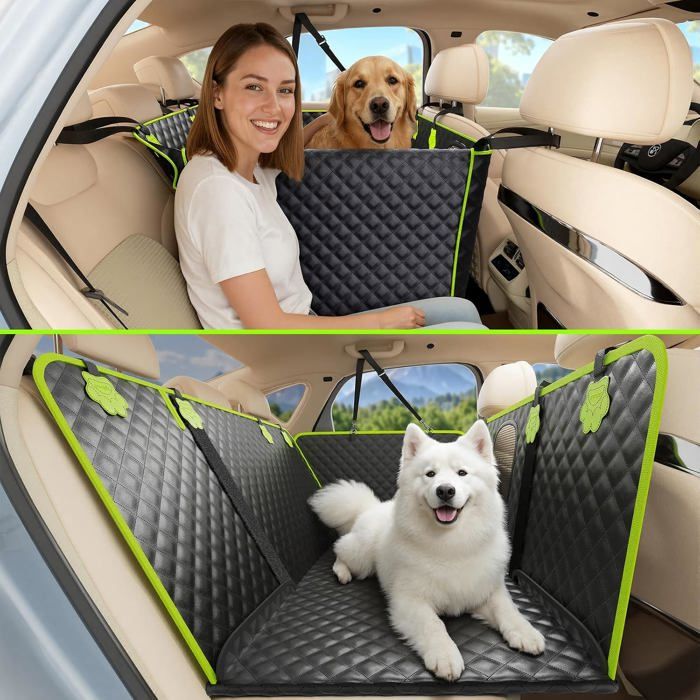 Housse voiture chien 2-en-1 – Siège arrière auto imperméable anti-griffes simili cuir support 150 kg