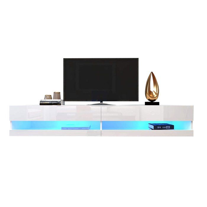 Meuble TV avec éclairage LED meuble TV haut de gamme grand espace de rangement 140 x 40 x 305 cm blanc