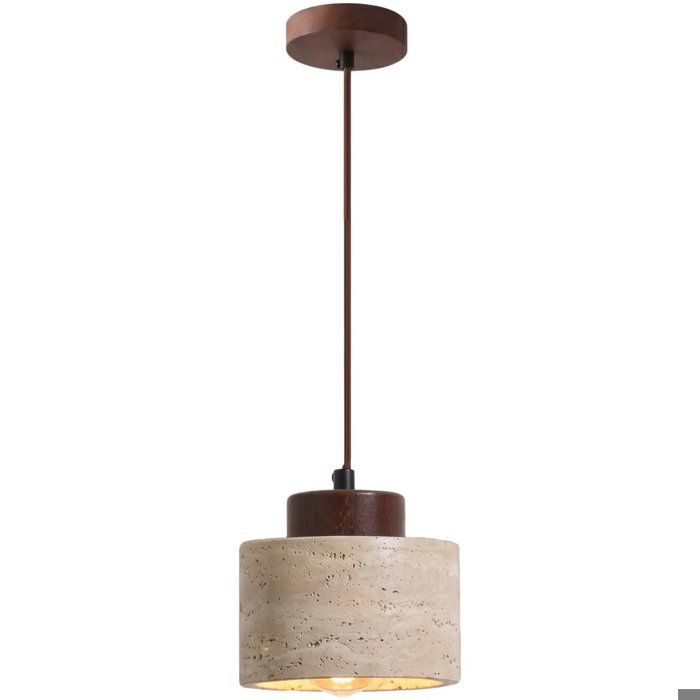 WOTTES 1 x Ø12cm Lustre en Pierre Calcaire Jaune Naturelle Lampe Japonais Style Wabi Sabi Luminaires Suspension pour Salle à Manger