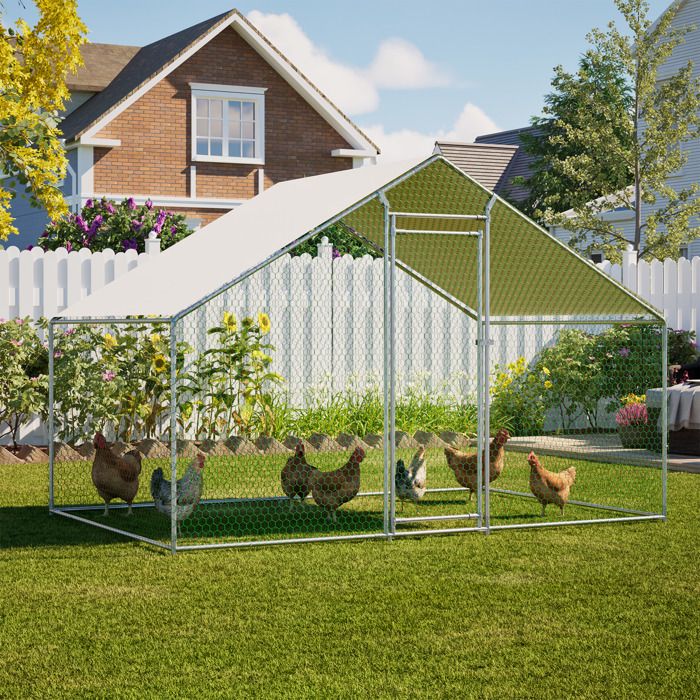 Enclos métallique pour poules 3x2x2m serrure de sécurité bâche PE étanche convient aux lapins et petits animaux Enclos métallique pour poules 3x2x2m serrure de sécurité bâche PE étanche convient aux lapins et petits animaux