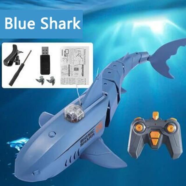 Jouet Requin Télécommandé Pour Piscine - Bateau RC Avec LED - Cadeau Enfants 8 Ans Et Plus - Bleu