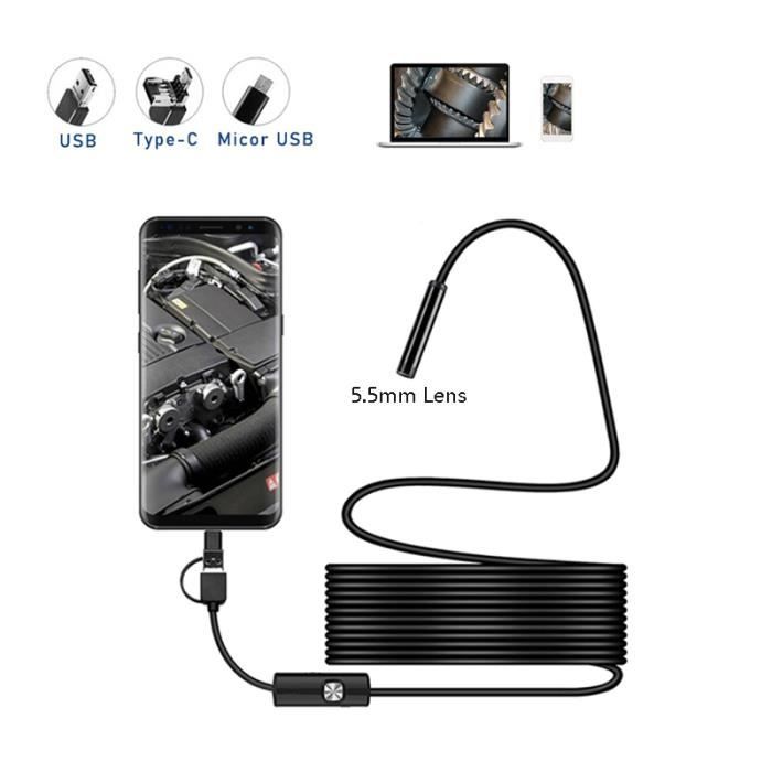 2M-Mini caméra endoscopique, câble de 1m 2m 1.5m, lentille de 5.5