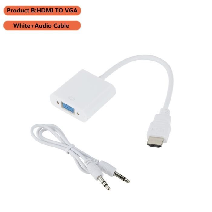 Adaptateur HDMI Vers VGA + Audio 3,5 Mm – Convertisseur Plaqué Or Full HD 1080p, Pour PC, Ordinateur Portable, TV, Projecteur