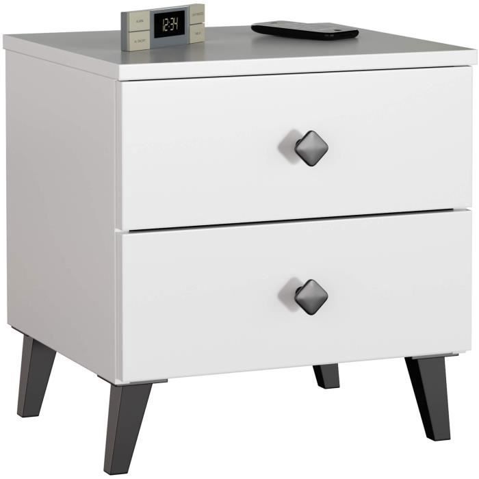 Table de chevet AKORD MOBI Blanc 40 cm 2 tiroirs façade Blanche 40x37x43 cm Table de chevet AKORD MOBI Blanc 40 cm 2 tiroirs façade Blanche 40x37x43 cm