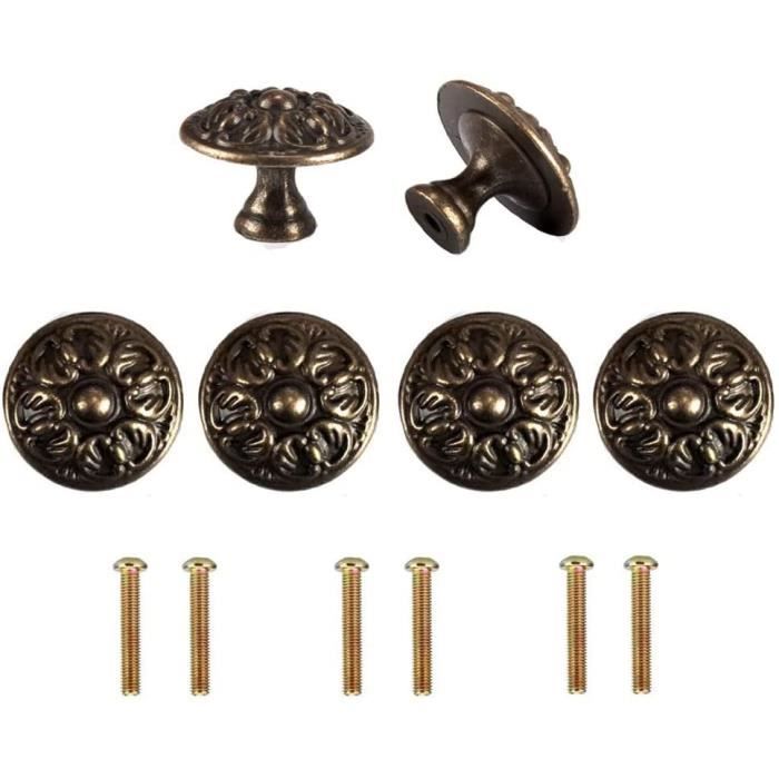 Lot De 6 Boutons En Bois Ronds à Motif Fleur - Diamètre 30mm (46) - Fabriqué En France