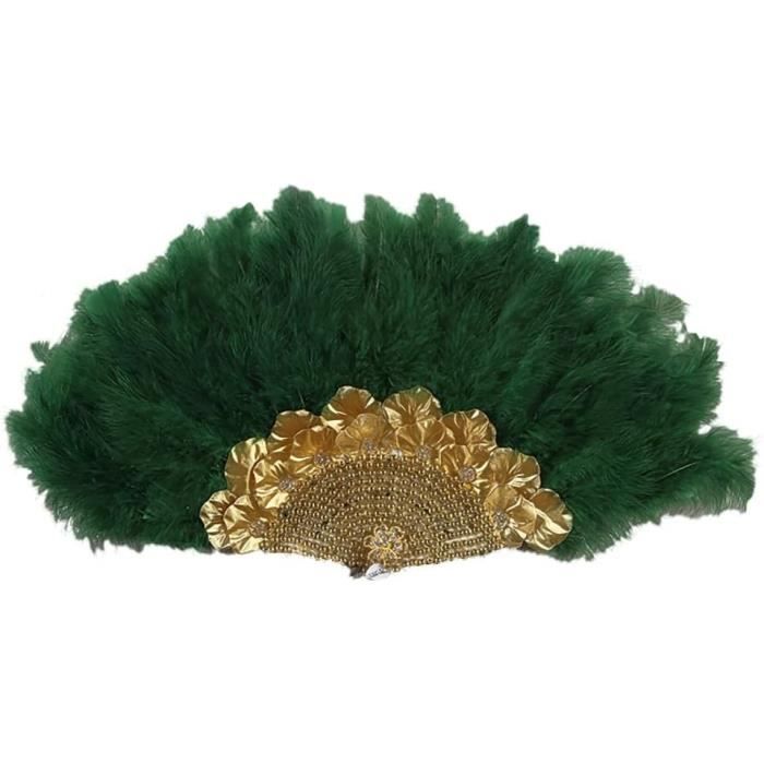 Wocpvm 1920s Éventail Plume, Eventail Mariage Plume Folding Fan Ventilateur Pliant Accessoires Annee 20 Femme, Pour Soirée Gatsby De Mariage Vintage(Le Noir