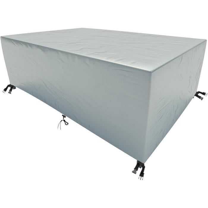 Housse Salon De Jardin Rectangulaire, Housse De Table Jardin Couverture De Protection Meubles Bâche Salon De Jardin Imperméable Anti-UV 420D Tissu Oxford Bache Table Exterieur - 220x120x100cm Argent