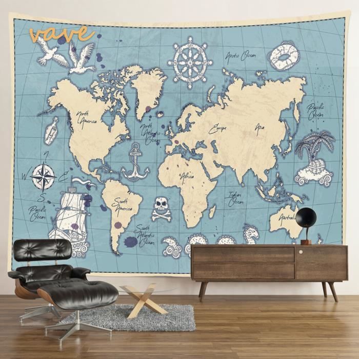 Tenture Murale Carte Du Monde Aquarelle - Carte Du Wereldkaart Réalisée