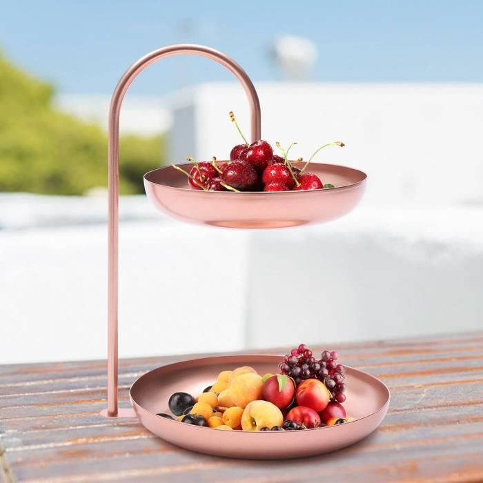OUGPIU Présentoir à Fruits 2 Étages En Bois Et Céramique - Corbeille Fruits Et Gâteaux