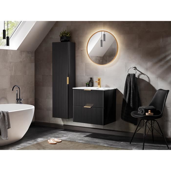 Meuble De Salle De Bain ADEL Blanc 120cm - Suspendu Double Vasque, Avec Plan De Travail, Tiroirs Spacieux