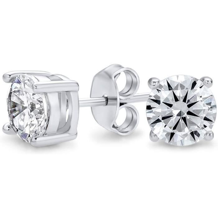 Boucles D'oreilles Stud Scintillantes Argent - 1,0 Ct Zircone Cubique AAA, Plaqué Argent, Neuves Avec étiquettes