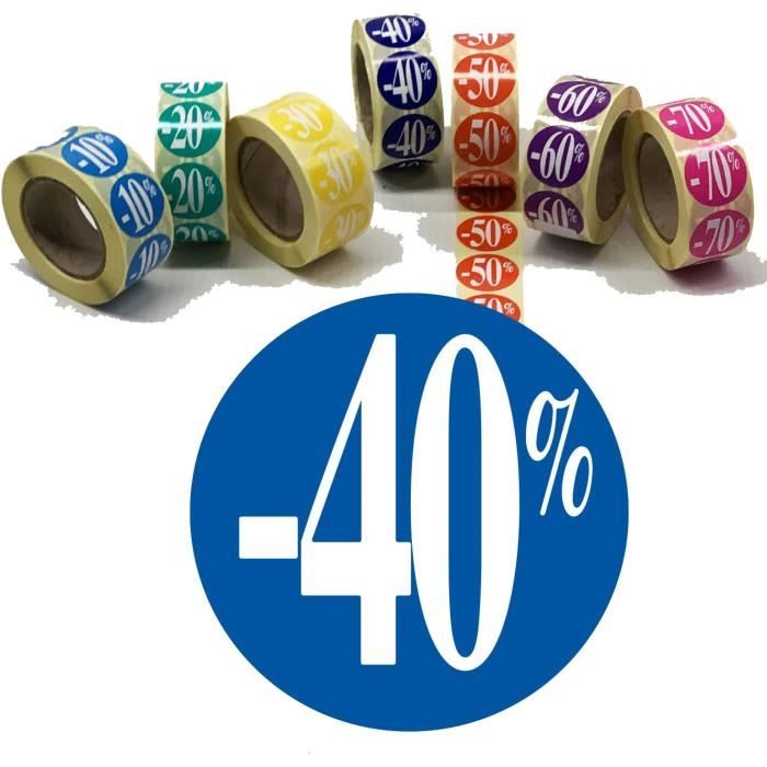 Affichesstore 2000 Étiquettes Soldes Rouges 25 Mm -20% -30% -40% -50% - Rouleaux Promotion Prix Réduction